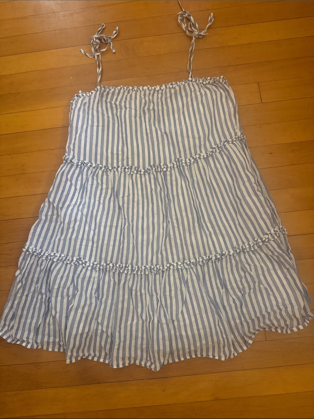 Rails Blue and White Striped Tie-Shoulder Tiered Coverup